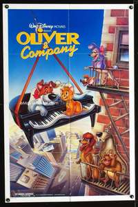 n432 OLIVER & COMPANY one-sheet movie poster '88 Walt Disney cats & dogs!