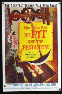 n453 PIT & THE PENDULUM one-sheet movie poster '61 Vincent Price, Poe