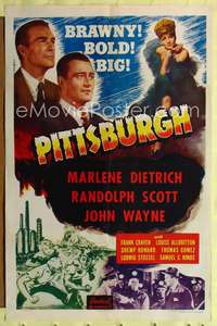 n454 PITTSBURGH one-sheet movie poster R53 John Wayne, Marlene Dietrich