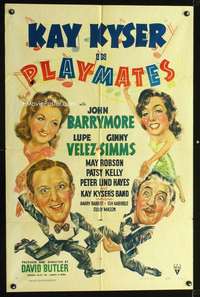 n456 PLAYMATES one-sheet movie poster '41 Kay Kyser, Barrymore, Velez