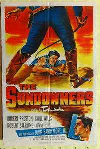 n534 SUNDOWNERS one-sheet movie poster '50 cool western whipping scene!