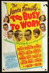n578 TOO BUSY TO WORK one-sheet movie poster '39 Jones Family comedy!