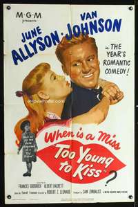 n579 TOO YOUNG TO KISS one-sheet movie poster '51 June Allyson, Van Johnson