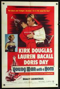 n637 YOUNG MAN WITH A HORN one-sheet movie poster '50 Kirk Douglas, Bacall
