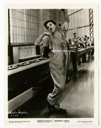 p211 MODERN TIMES 8x10 movie still '36 wacky Charlie Chaplin c/u!
