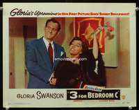 s169 3 FOR BEDROOM C movie lobby card #2 '52 Gloria Swanson, Conreid