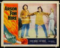 s211 ARSON FOR HIRE movie lobby card #8 '58 Lyn Thomas & firefighters!