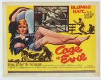 s057 CAGE OF EVIL movie title lobby card '60 blonde bait in a murder trap!