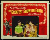 s025 GREATEST SHOW ON EARTH movie lobby card #2 '52 three top stars!