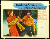 v191 ALL I DESIRE movie lobby card '53 Barbara Stanwyck fighting!