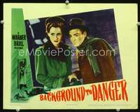 v208 BACKGROUND TO DANGER movie lobby card '43 Lorre & Marshall c/u!
