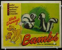 v211 BAMBI movie lobby card #6 R48 Disney, Flower the skunk & mate!