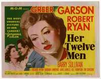 v080 HER TWELVE MEN movie title lobby card '54 Greer Garson, Robert Ryan
