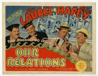 v008 OUR RELATIONS movie title lobby card '36 Stan Laurel & Oliver Hardy!