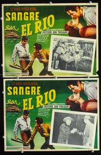 y327 DUEL ON THE MISSISSIPPI 2 Mexican movie lobby cards '55 Lex Barker