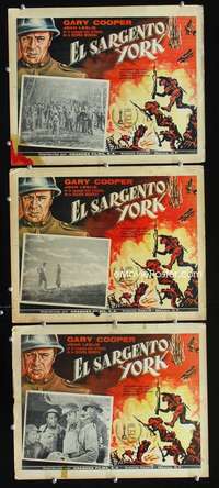 y321 SERGEANT YORK 3 Mexican movie lobby cards R50s Gary Cooper, Hawks