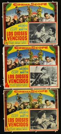 y323 YOUNG LIONS 3 Mexican movie lobby cards '58 Marlon Brando, Martin
