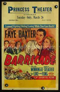 y018 BARRICADE movie window card '39 Alice Faye, Warner Baxter
