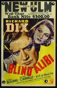 y025 BLIND ALIBI movie window card '38 Richard Dix poses as blind man!