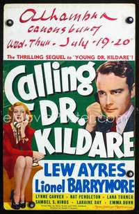 y033 CALLING DR. KILDARE movie window card '39 Lew Ayres, Lana Turner