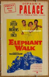 y064 ELEPHANT WALK movie window card '54 Elizabeth Taylor, Finch