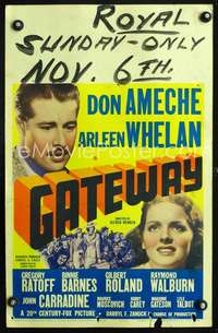 y083 GATEWAY movie window card '38 Don Ameche, Arleen Whelan