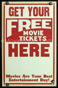 y086 GET YOUR FREE MOVIE TICKETS HERE Benton movie window card '50s