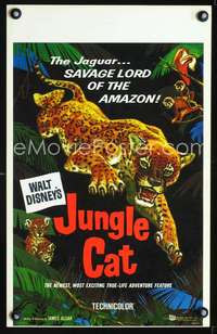 y119 JUNGLE CAT movie window card '60 great pouncing jaguar artwork!