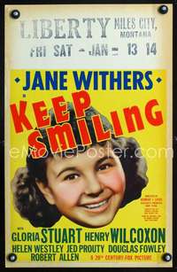 y122 KEEP SMILING movie window card '38 Jane Withers smiling close up!