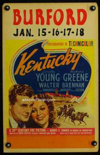 y123 KENTUCKY movie window card '38 Loretta Young, horse racing!