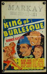 y127 KING OF BURLESQUE movie window card '35 Alice Faye, Baxter, Oakie