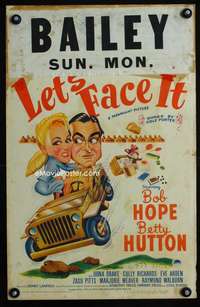 y133 LET'S FACE IT movie window card '43 art of Bob Hope & Betty Hutton