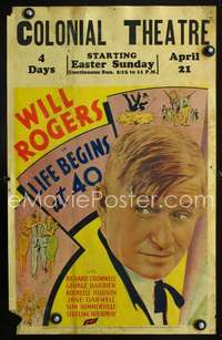 y135 LIFE BEGINS AT 40 movie window card '35 news editor Will Rogers!