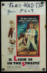 y139 LION IS IN THE STREETS movie window card '53 James Cagney, Hale