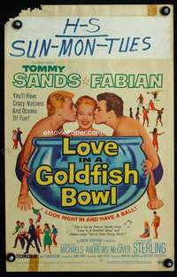 y144 LOVE IN A GOLDFISH BOWL movie window card '61 Tommy Sands, Fabian