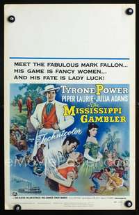 y157 MISSISSIPPI GAMBLER movie window card '53 Tyrone Power, Laurie
