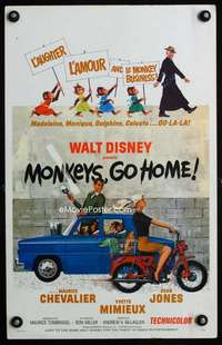y158 MONKEYS GO HOME movie window card '67 Disney, Chevalier, Mimieux