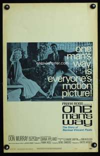 y179 ONE MAN'S WAY movie window card '64 Norman Vincent Peale bio!
