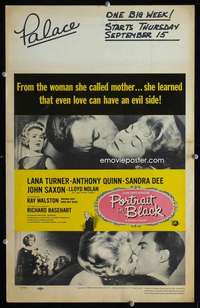 y194 PORTRAIT IN BLACK movie window card '60 Lana Turner, Anthony Quinn