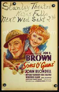 y214 SONS O' GUNS movie window card '36 Joe E Brown, Joan Blondell