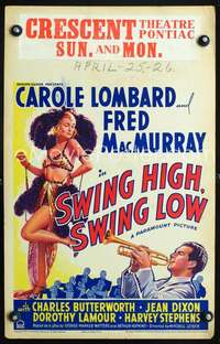 y228 SWING HIGH SWING LOW movie window card '37 sexy Carole Lombard!