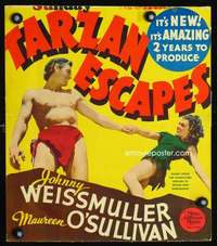 y230 TARZAN ESCAPES movie window card '36 Weissmuller, O'Sullivan