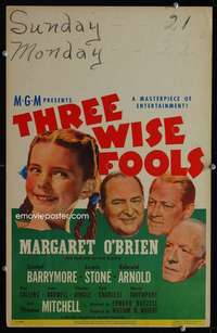 y234 THREE WISE FOOLS movie window card '46Margaret O'Brien,Barrymore