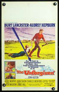 y249 UNFORGIVEN movie window card '60 Burt Lancaster, Hepburn