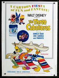 z405 THREE CABALLEROS Thirty by Forty movie poster R77 Donald Duck, Panchito
