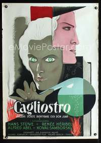 a004 CAGLIOSTRO Swedish movie poster '29 art of master hypnotist!