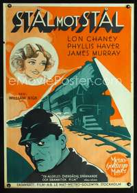 a005 THUNDER Swedish movie poster '29 Lon Chaney Sr. by railroad!