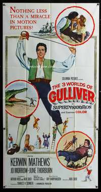 c007 3 WORLDS OF GULLIVER three-sheet movie poster '60 Ray Harryhausen