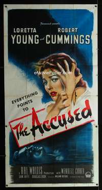 c009 ACCUSED three-sheet movie poster '49 Loretta Young, Robert Cummings