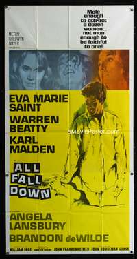 c010 ALL FALL DOWN three-sheet movie poster '62 Warren Beatty, Eva Marie Saint
